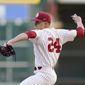 In this Feb. 28, 2020, photo, Oklahoma&#39;s Cade Cavalli throws a pitch during an NCAA baseball game against Arkansas in Houston. The Washington Nationals selected Cavalli in the baseball draft Wednesday, June 10, 2020. (AP Photo/Matt Patterson)  **FILE**