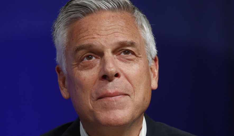 In this May 20, 2020, file photo, Republican Utah gubernatorial candidate and former Ambassador Jon Huntsman Jr. looks on during a debate in Salt Lake City. (AP Photo/Rick Bowmer) ** FILE **