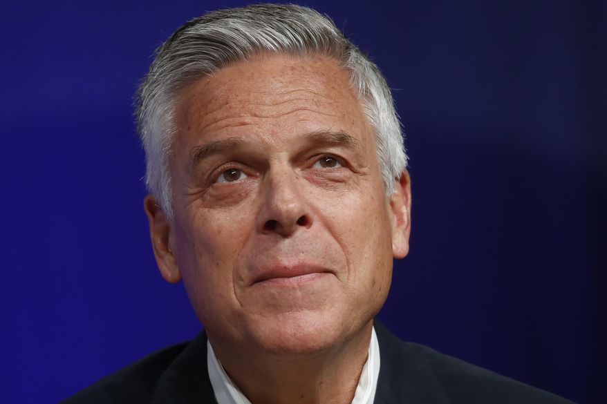 In this May 20, 2020, file photo, Republican Utah gubernatorial candidate and former Ambassador Jon Huntsman Jr. looks on during a debate in Salt Lake City. (AP Photo/Rick Bowmer) ** FILE **