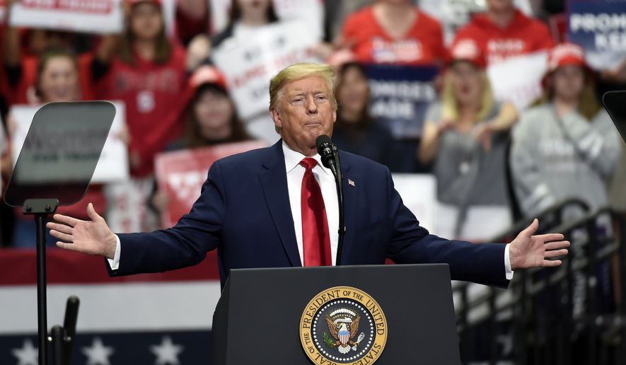In this March 2, 2020, photo, President Donald Trump speaks during a campaign rally in Charlotte, N.C. Trump is resuming in-person fundraising events after a three-month hiatus as his campaign works to maintain a cash advantage over Democrat Joe Biden that it believes is vital to victory in November. (AP Photo/Mike McCarn) **FILE**