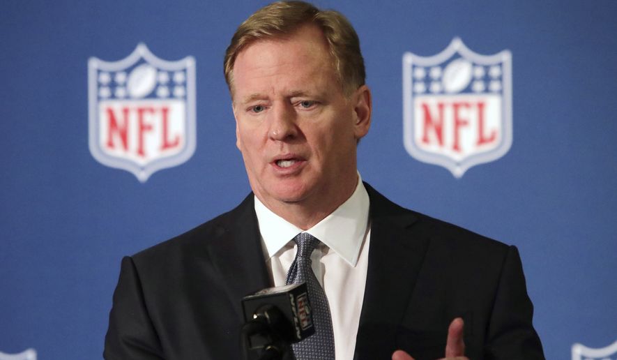 NFL commissioner Roger Goodell speaks during a news conference in Irving, Texas, Dec. 12, 2018. The NFL, which has raised $44 million in donations through its Inspire Change program, announced the additional $206 million commitment Thursday, June 11, 2020, targeting what it calls “systemic racism” and supporting “the battle against the ongoing and historic injustices faced by African Americans.” (AP Photo/LM Otero) ** FILE **