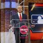 Baseball Commissioner Robert D. Manfred Jr. makes an opening statement during the baseball draft Wednesday, June 10, 2020 in Secaucus, N.J. (Alex Trautwig/MLB Photos via AP) ** FILE **