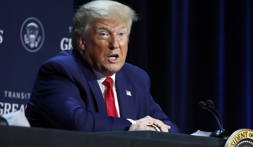 President Donald Trump speaks during a roundtable discussion about &amp;quot;Transition to Greatness: Restoring, Rebuilding, and Renewing,&amp;quot; at Gateway Church Dallas, Thursday, June 11, 2020, in Dallas.(AP Photo/Alex Brandon)