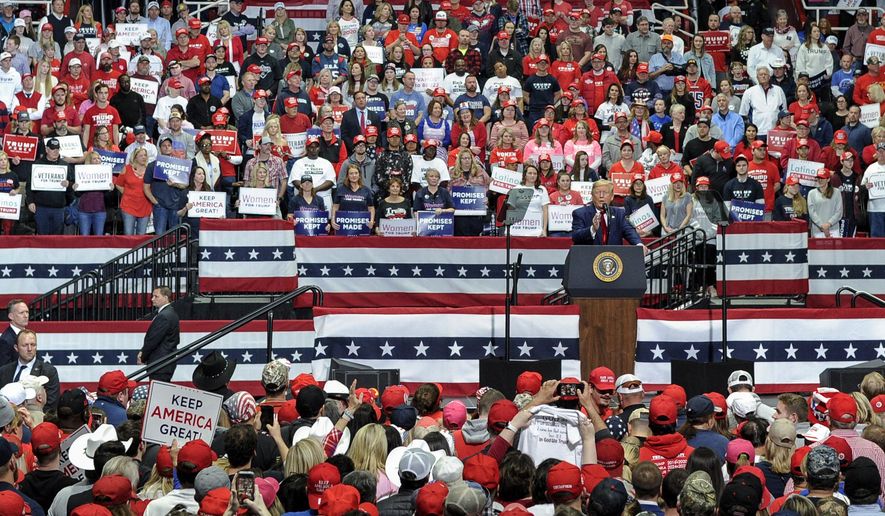 In this March 2, 2020, file photo, President Donald Trump speaks during a campaign rally in Charlotte, N.C. (AP Photo/Mike McCarn) ** FILE **