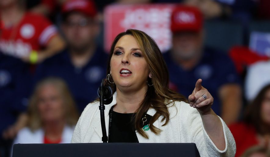 Republican National Committee Chairwoman Ronna McDaniel speaks at a rally for President Donald Trump in Grand Rapids, Mich., Thursday, March 28, 2019. (AP Photo/Paul Sancya) ** FILE **