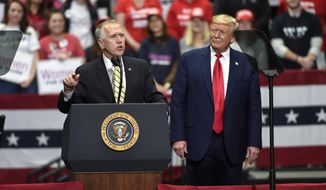 In this March 2, 2020, file photo Sen. Thom Tillis, R-N.C., speaks during a campaign rally for President Donald Trump in Charlotte, N.C. Tillis, facing a competitive North Carolina reelection contest, “is looking forward to campaigning&amp;quot; with Trump, Tillis&#39; spokesperson said. (AP Photo/Mike McCarn, File)