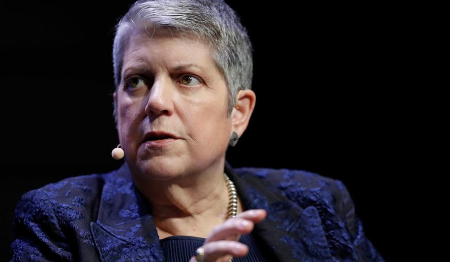 FILE - This March 7, 2018, file photo, shows University of California President Janet Napolitano at a meeting of The Commonwealth Club in San Francisco. The University of California&#39;s governing board voted Monday, June 15, 2020, to unanimously support a measure to restore affirmative action programs and repeal a controversial statewide ban that has long been blamed for a decline in diversity in the prestigious university system. UC President Janet Napolitano, all 10 campus chancellors and the governing bodies for faculty, undergraduate and graduate students have expressed support for the measure. (AP Photo/Marcio Jose Sanchez, File)