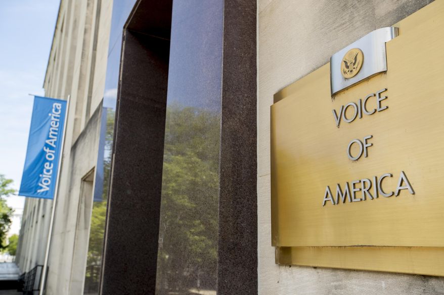 The Voice of America building, Monday, June 15, 2020, in Washington. (AP Photo/Andrew Harnik)