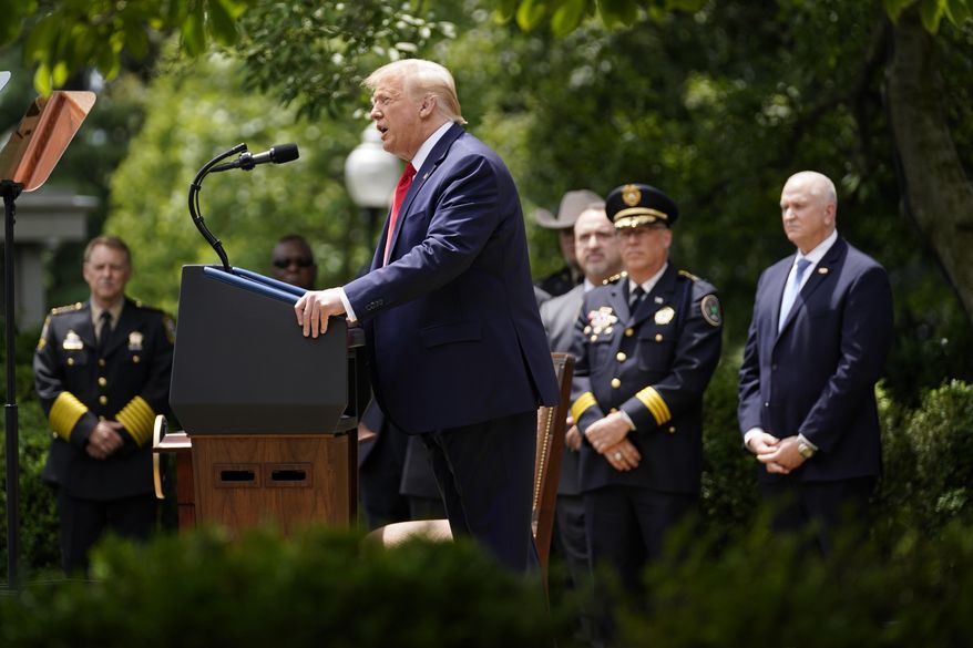 President Donald Trump speaks during an event on police reform, in the Rose Garden of the White House, Tuesday, June 16, 2020, in Washington. (AP Photo/Evan Vucci)