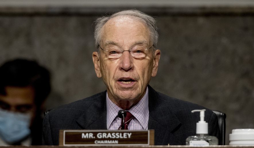 Chairman Sen. Chuck Grassley, R-Iowa, speaks as U.S. Trade Representative Robert Lighthizer appears at a Senate Finance Committee hearing on U.S. trade on Capitol Hill, Wednesday, June 17, 2020, in Washington. (AP Photo/Andrew Harnik, Pool) ** FILE **