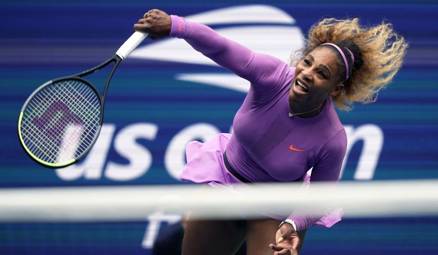 FILE - In this Sept. 7, 2019, file photo, Serena Williams returns a shot to Bianca Andreescu, of Canada, during the women's singles final of the U.S. Open tennis championships in New York. Serena Williams is planning to play in the 2020 U.S. Open. The 23-time Grand Slam singles champion said in a video shown during the U.S. Tennis Association's tournament presentation Wednesday, June 17, 2020, that she “cannot wait to return” to New York for the major championship she has won six times. (AP Photo/Eduardo Munoz Alvarez, File)