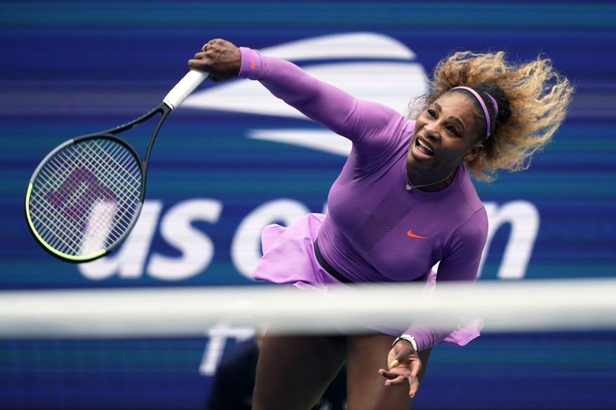 FILE - In this Sept. 7, 2019, file photo, Serena Williams returns a shot to Bianca Andreescu, of Canada, during the women's singles final of the U.S. Open tennis championships in New York. Serena Williams is planning to play in the 2020 U.S. Open. The 23-time Grand Slam singles champion said in a video shown during the U.S. Tennis Association's tournament presentation Wednesday, June 17, 2020, that she “cannot wait to return” to New York for the major championship she has won six times. (AP Photo/Eduardo Munoz Alvarez, File)