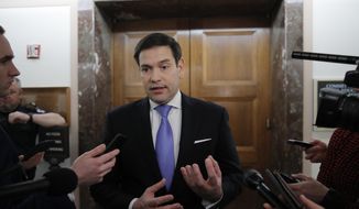 In this March 12, 2020, file photo, Sen. Marco Rubio, R-Fla., speaks to media on Capitol Hill in Washington. (AP Photo/Carolyn Kaster, File)