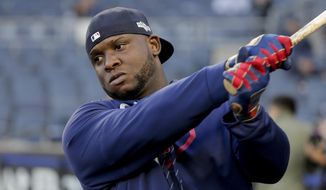 FILE - In this Oct. 4, 2019, file photo, Minnesota Twins third baseman Miguel Sano prepares to take batting practice before Game 1 of an American League Division Series baseball game against the New York Yankees, in New York. Minnesota Twins slugger Miguel Sanó told a Dominican Republic newspaper he&#39;s being blackmailed, having been accused of kidnapping and assault. The Twins said Thursday, June 18, 2020, they&#39;re aware of the report in El Nuevo Diario and still trying to gathering more information about the situation surrounding Sanó, who signed a three-year, $30 million contract in January and will move to first base if and when the 2020 season begins. (AP Photo/Seth Wenig, File)