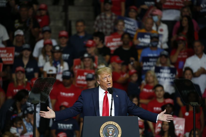 President Donald Trump speaks during a campaign rally at the BOK Center, Saturday, June 20, 2020, in Tulsa, Okla.