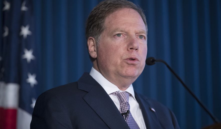 In this April 23, 2019, file photo, Geoffrey Berman, U.S. Attorney for the Southern District of New York, speaks during a news conference in New York. The Justice Department moved abruptly Friday, June 19, 2020, to oust Berman, the U.S. attorney in Manhattan overseeing key prosecutions of President Donald Trumps allies and an investigation of his personal lawyer Rudy Giuliani. But Berman said he was refusing to leave his post and his ongoing investigations would continue. (AP Photo/Mary Altaffer, File) **FILE**