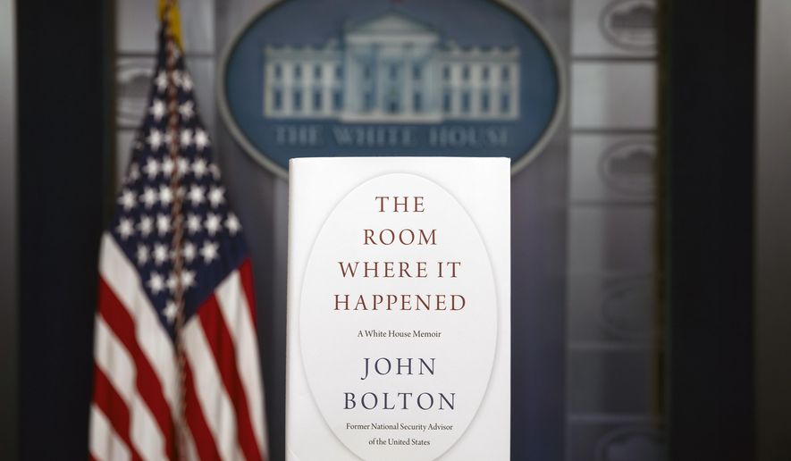 A copy of &amp;quot;The Room Where It Happened,&amp;quot; by former national security adviser John Bolton, is photographed at the White House, Thursday, June 18, 2020, in Washington. (AP Photo/Alex Brandon)
