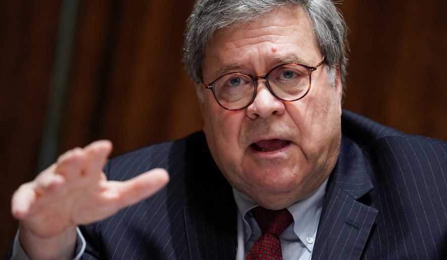 Attorney General William P. Barr is shown in this June 15, 2020 file photo. (Associated Press Photographs) **FILE**