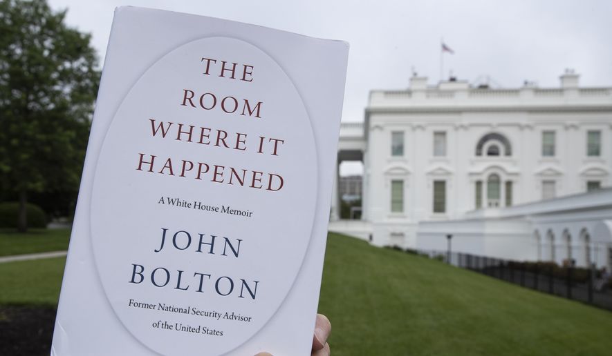 A copy of &quot;The Room Where It Happened,&quot; by former national security adviser John Bolton, is photographed at the White House, Thursday, June 18, 2020, in Washington. (AP Photo/Alex Brandon)
