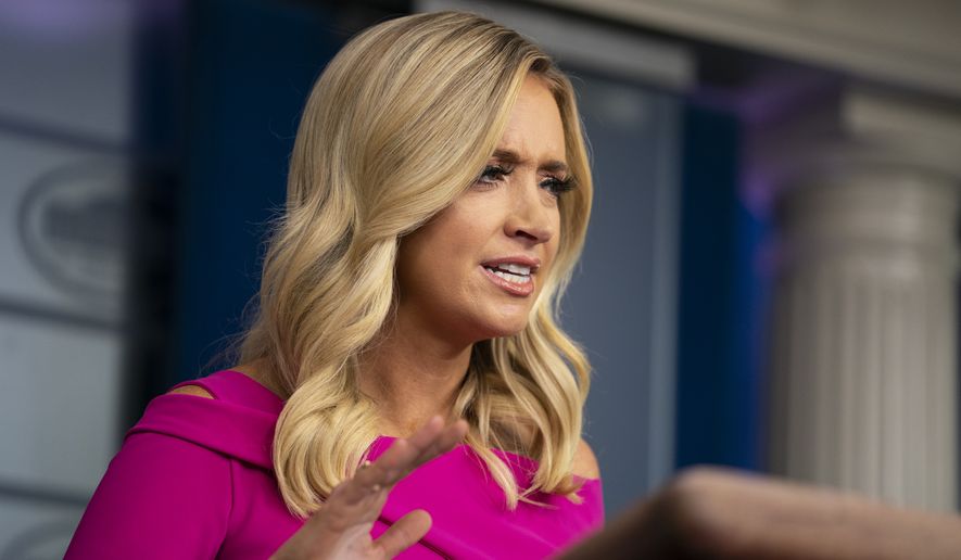 In this file photo, White House press secretary Kayleigh McEnany speaks during a press briefing at the White House, Monday, June 22, 2020, in Washington. (AP Photo/Evan Vucci)  **FILE**