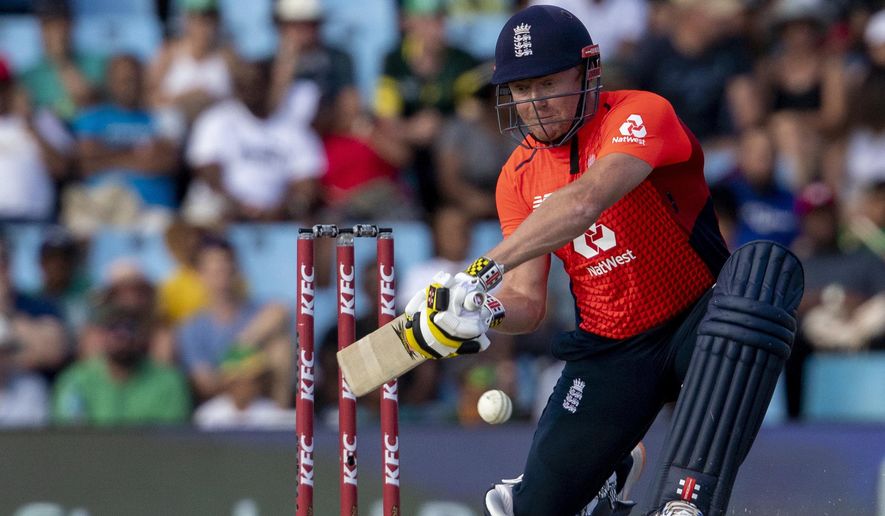 FILE - In this file photo dated Sunday, Feb. 16, 2020, England's batsman Jonny Bairstow during the final T20 cricket match against South Africa at Centurion Park in Pretoria, South Africa. On Tuesday June 16, 2020, wicketkeeper-batsman Jonny Bairstow insists he has the hunger to win back his test place with England and will not be satisfied just playing limited-overs cricket.(AP Photo/Themba Hadebe, FILE)