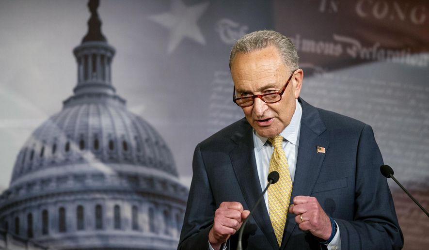 In this June 16, 2020, photo, Senate Majority Leader Chuck Schumer of N.Y., speaks during a news conference on Capitol Hill in Washington. (AP Photo/Manuel Balce Ceneta)  ** FILE **