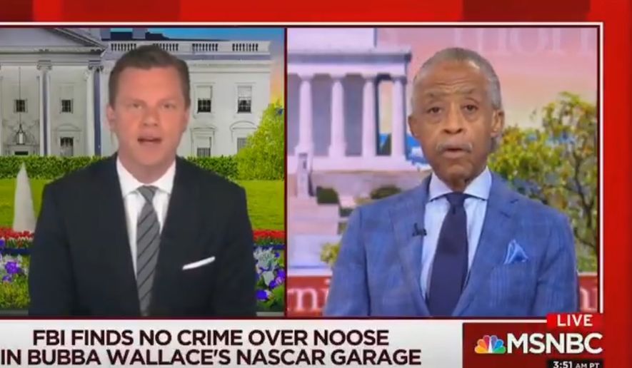 Liberal activist Al Sharpton NASCAR driver Bubba Wallace and race issues on MSNBC, June 21, 2020. (Image: MSNBC video screenshot) 