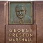 FILE - In this Dec. 14, 2017, file photo, the George Preston Marshall monument outside RFK stadium in Washington is shown. The Washington Redskins are removing former owner George Preston Marshall from their ring of fame and striking all references to him on their website, a spokesman confirmed Wednesday, June 24, 2020. It&#39;s the latest move made to cut ties with the legacy of the team&#39;s racist founder, who refused to integrate by signing Black players until “forced to do so” in 1962, more than a decade after the rest of the NFL. (AP Photo/Andrew Harnik, File)