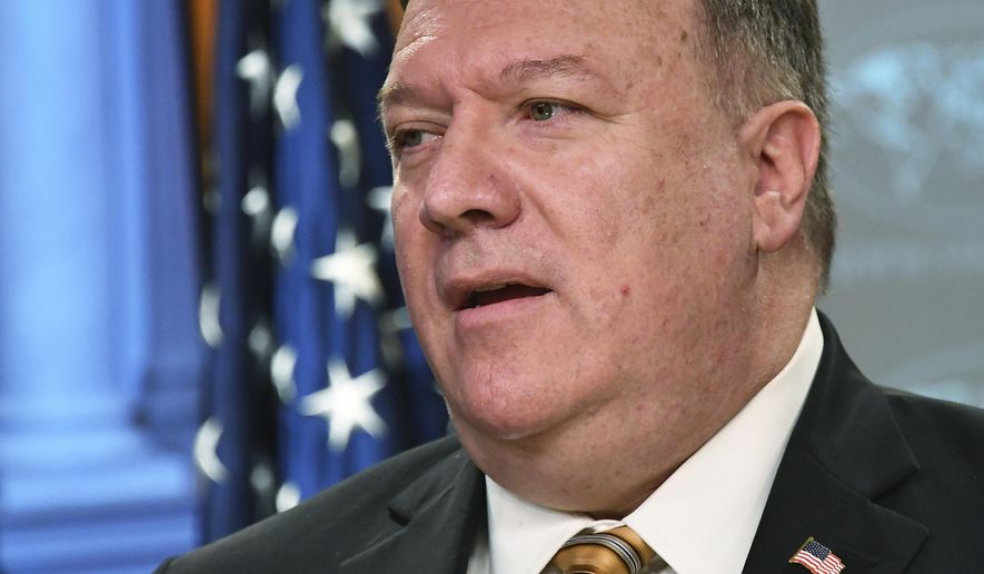 Secretary of State Mike Pompeo speaks during a press conference at the State Department, Wednesday, June 24, 2020 in Washington. (Mandel Ngan/Pool via AP)