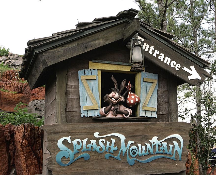 In this March 21, 2007 file photo, the character Brer Rabbit, from the movie, &quot;;Song of the South,&quot; is depicted near the entrance to the Splash Mountain ride in the Magic Kingdom at Walt Disney World in Lake Buena Vista, Fla. (AP Photo/John Raoux, File)