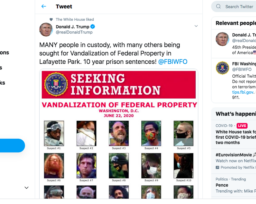 President Trump's tweet of the FBI "wanted" poster. (Twitter screen shot)