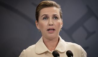 FILE  - In this Friday, May 29, 2020 file photo, Danish Prime Minister Mette Frederiksen speaks during a news conference in Copenhagen. Frederiksen is postponing her wedding next month because of a European Union summit on the future of the bloc’s budget.  (Liselotte Sabroe/Ritzau Scanpix via AP, File)