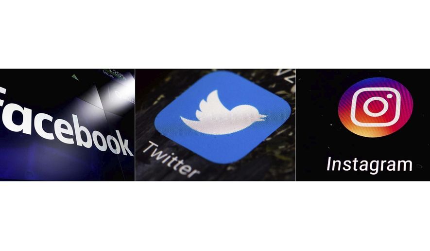 This combination of photos shows logos for social media platforms, from left, Facebook, Twitter and Instagram.  (AP Photo)