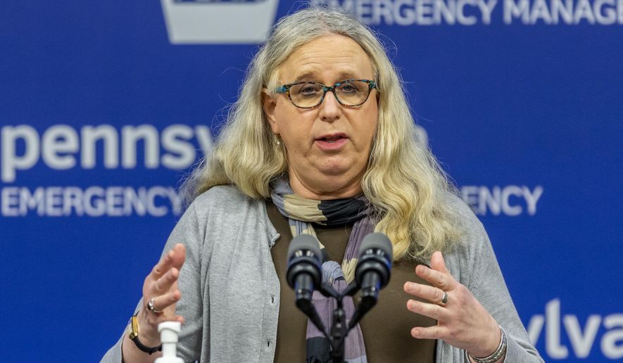 FILE - In this May 29, 2020, file photo, Pennsylvania Secretary of Health Dr. Rachel Levine, meets with the media at The Pennsylvania Emergency Management Agency (PEMA) headquarters in Harrisburg, Pa. On Friday, June 26, 2020, Levine defended her agency's handling of the COVID-19 outbreak inside the nursing homes and personal care facilities. Those cases account for almost 70% of the state's nearly 6,600 fatalities. (Joe Hermitt/The Patriot-News via AP)