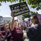 Pro-life and anti-abortion advocates demonstrate in front of the Supreme Court early Monday, June 25, 2018. The justices are expected to hand down decisions today as the court's term comes to a close. (AP Photo/J. Scott Applewhite)