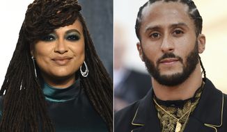 In this combination photo, filmmaker Ava DuVernay appears at the Vanity Fair Oscar Party in Beverly Hills, Calif. on Feb. 9, 2020, left, and Colin Kaepernick attends The Metropolitan Museum of Art&#39;s Costume Institute benefit gala in New York on May 6, 2019. Kaepernick is joining with Emmy-winning filmmaker DuVernay on a Netflix miniseries about the teenage roots of the former NFL players activism. Neftlix says the limited series, titled Colin in Black &amp; White, will examine Kaepernicks high school years. (AP Photo)