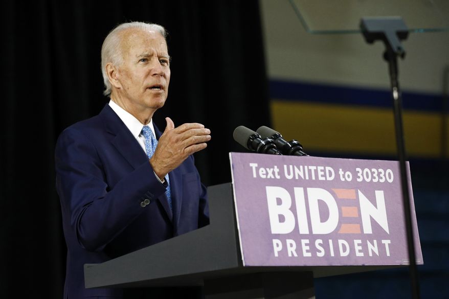 Democratic presidential candidate, former Vice President Joe Biden speaks at Alexis Dupont High School in Wilmington, Del., Tuesday, June 30, 2020. (AP Photo/Patrick Semansky) ** FILE **