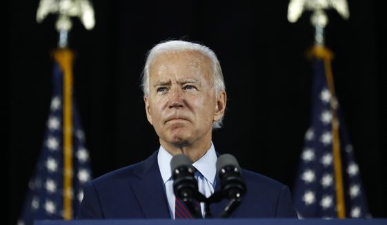 In this June 25, 2020, file photo Democratic presidential candidate, former Vice President Joe Biden pauses while speaking during an event in Lancaster, Pa. Biden and his leading supporters are stepping up warnings to Democrats to avoid becoming complacent. (AP Photo/Matt Slocum, File)