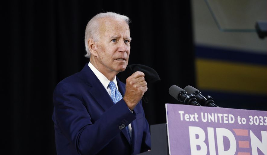 Democratic presidential candidate, former Vice President Joe Biden, speaks Tuesday, June 30, 2020, in Wilmington, Del. (AP Photo/Patrick Semansky)