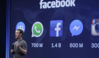 In this March 25, 2015, file photo, Facebook CEO Mark Zuckerberg gives the keynote address during the Facebook F8 Developer Conference in San Francisco. (AP Photo/Eric Risberg) ** FILE **