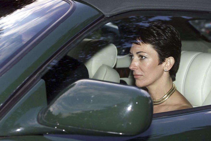 In this Sept. 2, 2000, photo, British socialite Ghislaine Maxwell, driven by Britain&#x27;s Prince Andrew leaves the wedding of a former girlfriend of the prince, Aurelia Cecil, at the Parish Church of St Michael in Compton Chamberlayne near Salisbury, England. The FBI said Thursday, July 2, 2020, Ghislaine Maxwell, who was accused by many women of helping procure underage sex partners for Jeffrey Epstein, has been arrested in New Hampshire. (Chris Ison/PA via AP) **FILE**