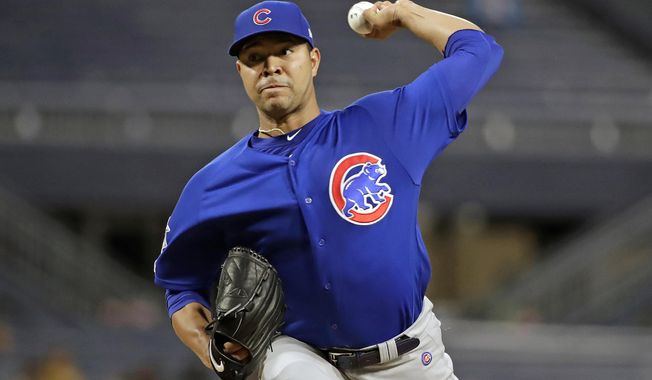 FILE - In this Thursday, Sept. 26, 2019 file photo, Chicago Cubs starting pitcher Jose Quintana delivers during the first inning of the team&#x27;s baseball game against the Pittsburgh Pirates in Pittsburgh. Chicago Cubs left-hander José Quintana had surgery to repair nerve damage in his pitching thumb Thursday, July 2, 2020 after he cut himself washing dishes and is out indefinitely. (AP Photo/Gene J. Puskar, File)