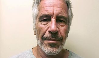 FILE - This March 28, 2017, file photo, provided by the New York State Sex Offender Registry, shows Jeffrey Epstein. British socialite Ghislaine Maxwell was arrested by the FBI on Thursday, July 2, 2020, on charges she helped procure underage sex partners for the financier.  (New York State Sex Offender Registry via AP, File)