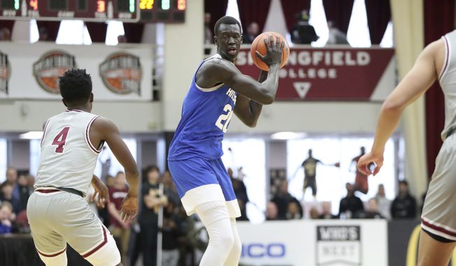 Hillcrest Prep&#x27;s Makur Maker #20 in action against Sunrise Christian Academy during a high school basketball game at the Hoophall Classic, Sunday, January 19, 2020, in Springfield, MA. (AP Photo/Gregory Payan) **FILE**


