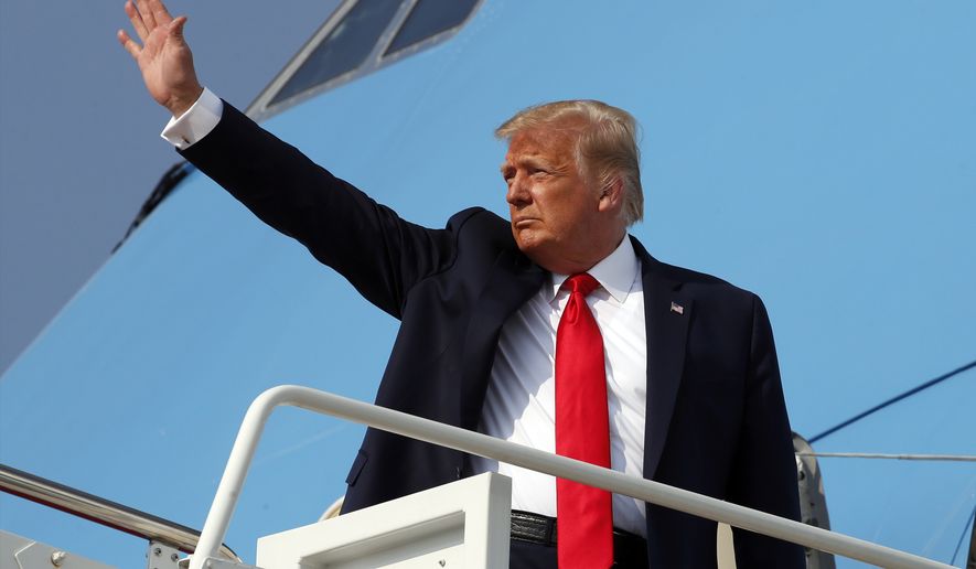 President Donald Trump waves as he boards Air Force One, Friday, July 3, 2020, at Andrews Air Force Base, Md. Trump is en route to Mount Rushmore National Memorial. (AP Photo/Alex Brandon)