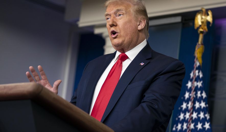 President Donald Trump speaks during a news briefing at the White House, on July 2, 2020, in Washington. (AP Photo/Evan Vucci)
