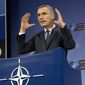 In this Feb. 16, 2017, file photo, NATO Secretary-General Jens Stoltenberg speaks during a media conference at NATO headquarters in Brussels. (AP Photo/Virginia Mayo, File)
