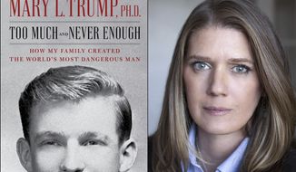 This combination photo shows the cover art for &quot;Too Much and Never Enough: How My Family Created the Worlds Most Dangerous Man&quot;, left, and a portrait of author Mary L. Trump, Ph.D. The book, written by the niece of President Donald J. Trump, was originally set for release on July 28, but will now arrive on July 14. (Simon &amp; Schuster, left, and Peter Serling/Simon &amp; Schuster via AP)