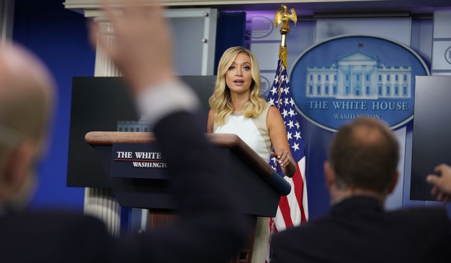 White House press secretary Kayleigh McEnany speaks during a press briefing at the White House, Monday, July 6, 2020, in Washington. (AP Photo/Evan Vucci)