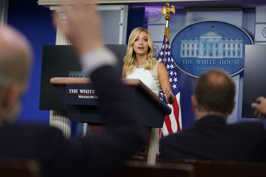 White House press secretary Kayleigh McEnany speaks during a press briefing at the White House, Monday, July 6, 2020, in Washington. (AP Photo/Evan Vucci)